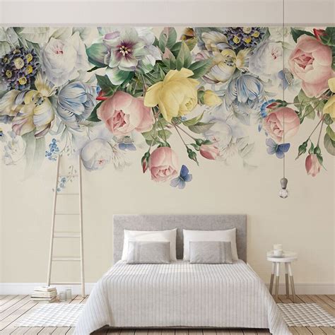 8d Flower Wallpaper Mural Wall Stickers Colorful Rose Floral Wall