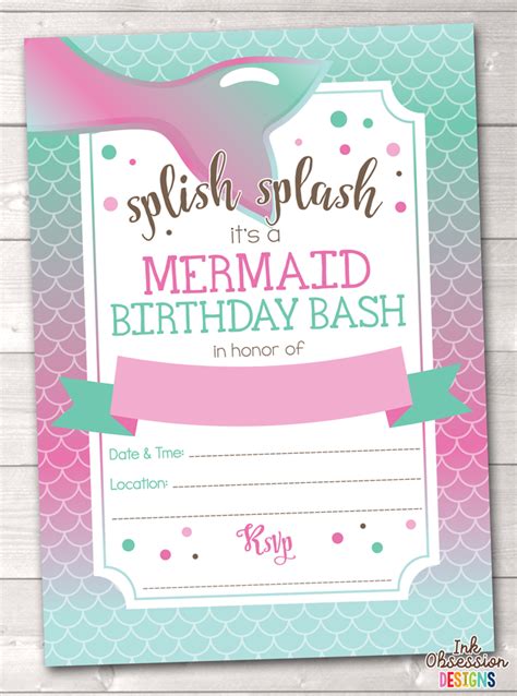 mermaid printable birthday party invitation kids