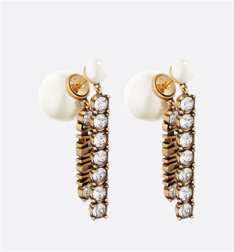 Dior Tribales Earrings Antique Gold Finish Metal With White Resin