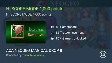 Hi Score Mode 1000 Points Achievement In Aca Neogeo Magical Drop Ii