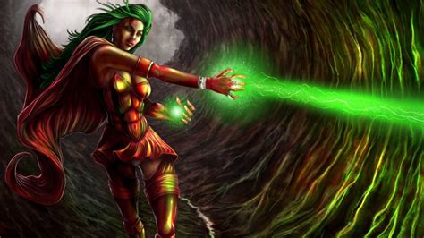 Girl With Green Hair Woman Warrior Green Magic Fantasy