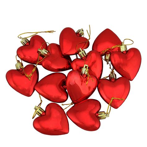 12ct Valentines Day Red Shatterproof Shiny Heart Christmas Ornaments 2