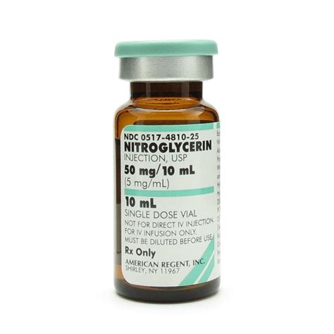Nitroglycerin 5mgml Sdv 10ml 25 Vialstray Mcguff Medical Products