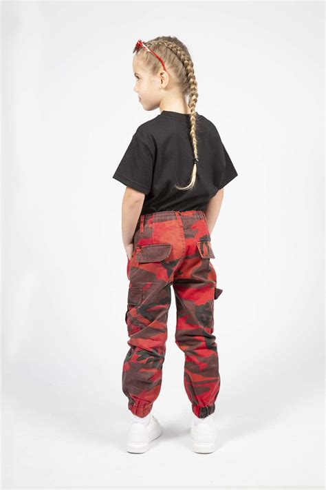 Girls Kids Army Camouflage Cargo Combat Trousers Full Mid Waist Stretch