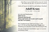Traueranzeigen von Adolf Kraus | Trauerportal Ihrer Tageszeitung