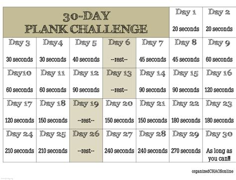30 Day Plank Challenge Calendar Printable Pdf Fitness Checklist