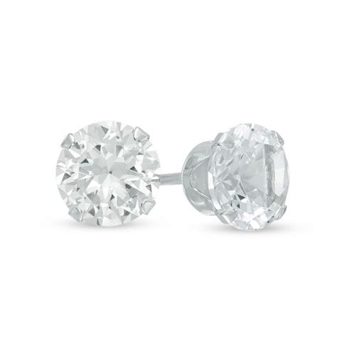 Mm Lab Created White Sapphire Stud Earrings In K White Gold