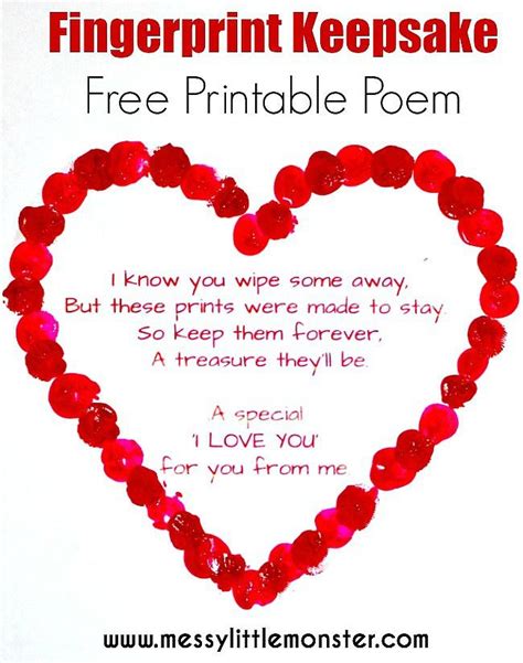 Fingerprint Heart Poem Valentine Crafts For Kids Valentines Day