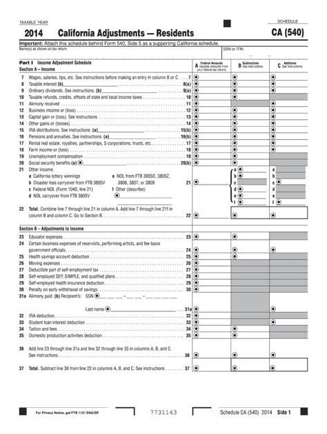 Schedule Ca 540 Form Fill Out And Sign Printable Pdf Template