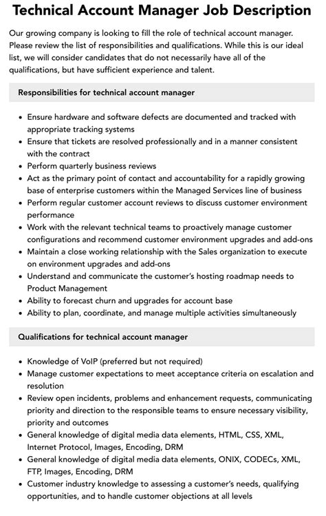 Technical Account Manager Job Description Velvet Jobs