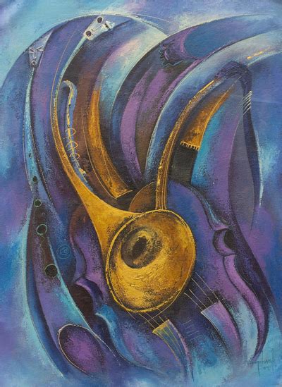 Original Expressionist Music Painting From West Africa Melody In