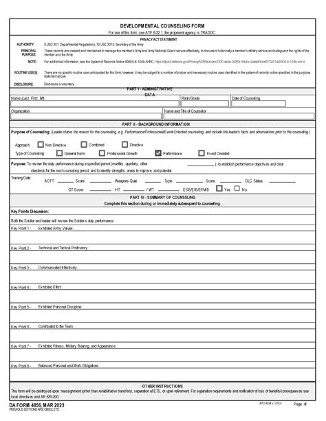 Da Form 4856 Developmental Counseling Form Forms Docs 2023