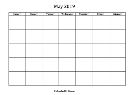 May 2019 Planner Tasks Managers Printable Monthly Calendar