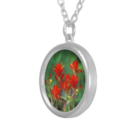 Indian Paintbrush Painting Original Flower Art Silver Plated Necklace