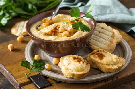 Middle Eastern Hummus Arabic Cuisine Vegetarian Dips Homemade Chickpea Hummus With Olive Oil