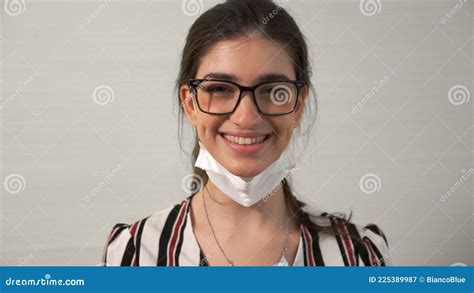 Young Woman Take Off Face Mask Removing From Face Stock Image Image