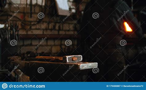 Forging Industry Hammer On The Anvil In The Workshop Stock Image