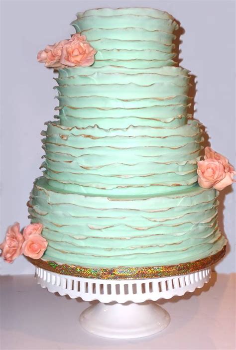 Mint Fondant Ruffled Wedding Cake