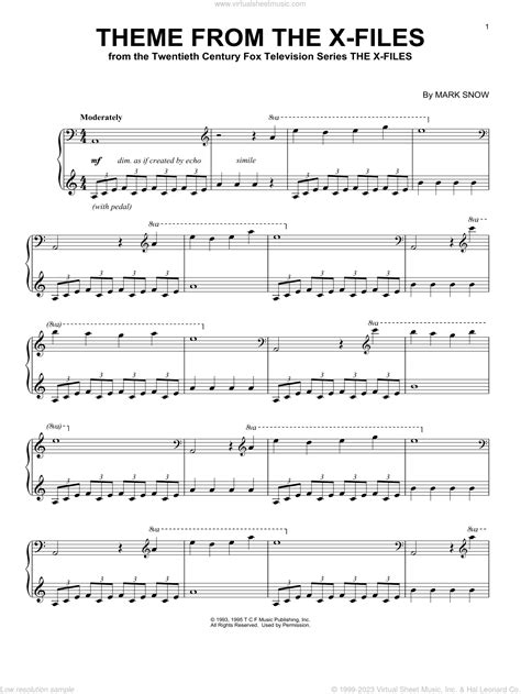 Snow Theme From The X Files Sheet Music For Piano Solo Pdf