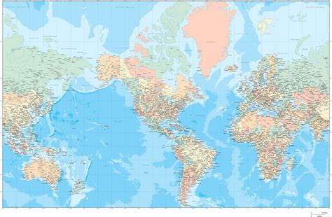 Large Size Detailed Adobe Illustrator World Map With Ocean