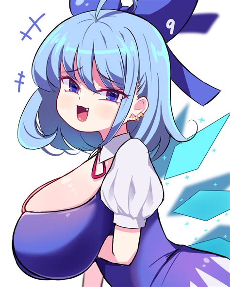 Sseopik Cirno Touhou Highres 1girl Alternate Breast Size Arm Under Breasts Blue Dress