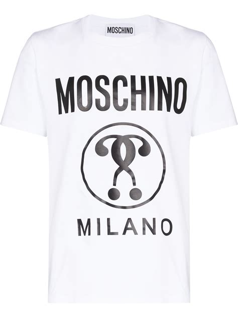 Moschino Double Question Mark Logo Print T Shirt In White Modesens