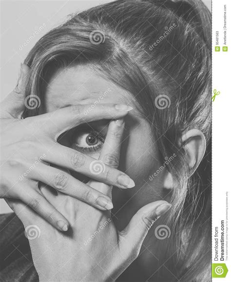 Shy Girl Hiding Her Face Stock Image Image Of Looking 95481563