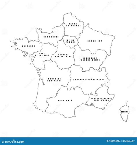 France Regions Black Outline Map Vector Map French Regions Stock