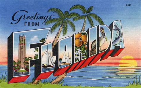 Greetings From Florida Large Letter Postcard Vintage Postcard