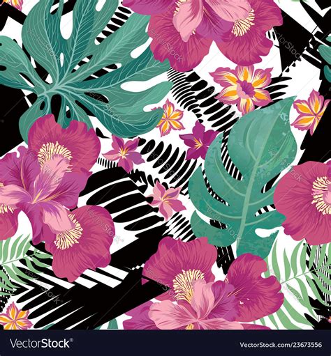 Seamless Tropical Flower Vector Pattern Background Best Flower Site