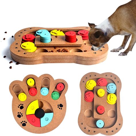 Pet Dog Wooden Game IQ Training Toy Interactive Food Dispensing Puzzle Plate New | eBay