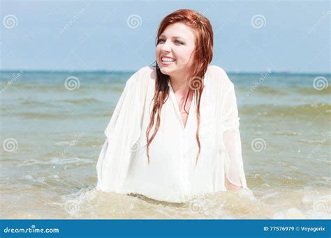 Sensual Girl Wet Cloth In Water On The Coast Stock Image Image Of Summertime Pleasure 77576979