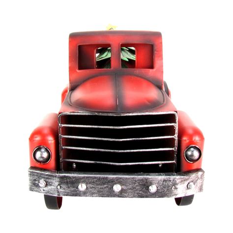 Red Metal Christmas Tree Farm Pickup Truck Decoration Treasuregurus