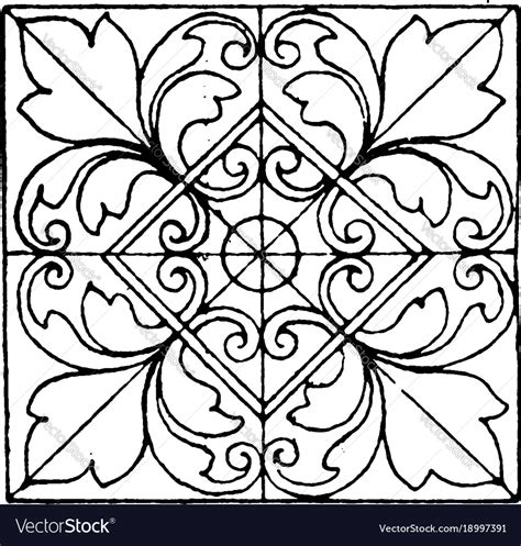 Moorish Tiles Square Panel Have Four Big Flowers Vector Image