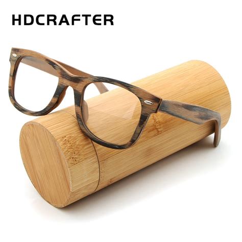 Hdcrafter Prescription Glasses Frame Retro Wooden Plain Myopia Glasses