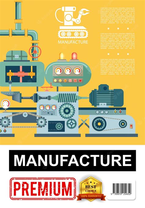 Affiche De Fabrication Industrielle Plate Avec Ligne De Production Et Icône De Bras Robotique