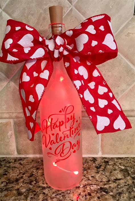 Lighted Valentines Day Wine Bottle By Stitchesandsparkleus On Etsy Wine Craft Wine Bottle Diy