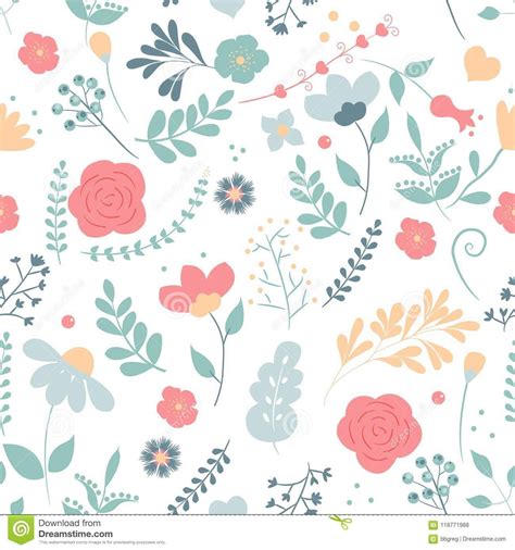 Seamless Cute Floral Vector Pattern Background Flower Pattern On White