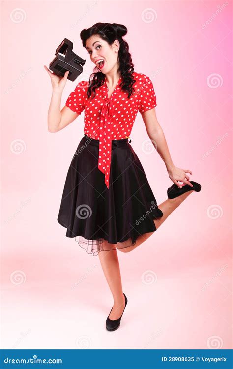 Pin Up Girl American Style Retro Woman Camera Stock Image Image Of