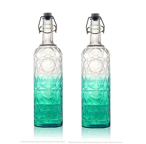 Olivia 1 Litre Glass Water Bottle In Crystal Cut Design With Airtight Flip Swing Top Cap Lid