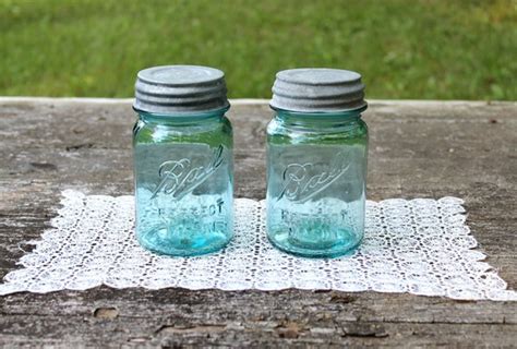 4 Vintage Pint Aqua Ball Mason Jars W Zinc Lids Wedding