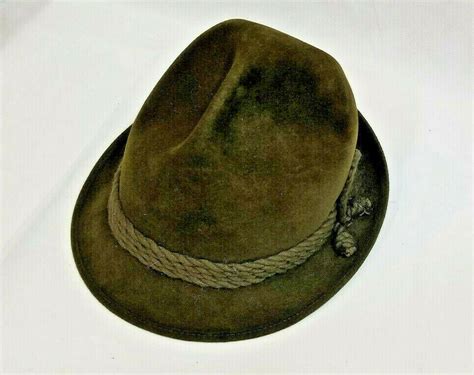Vintage Schoble Men Dark Green Cocolate Fedora Hat Genuine Velour Of