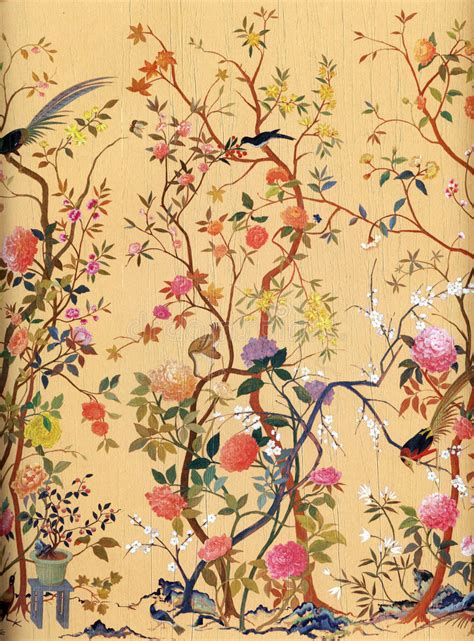 In behang komt het tot uiting in patronen met bloemen, bladeren, vogelpatronen en vlechtpatronen. Het Behang Van De Kunst Van Bloemen En Van Vogels Stock ...