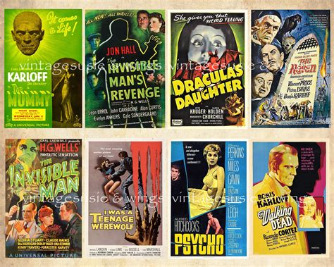 Vintage Horror Movie Posters Pages Collage Sheets Digital Etsy Uk