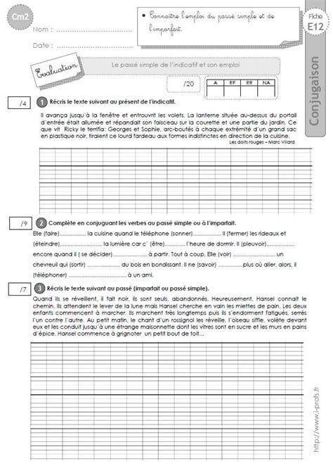 CM2:EVALUATION CONJUGAISON corrigés Le passé simple et son emploi