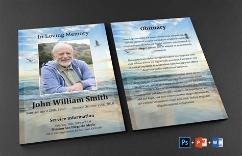 Ocean Funeral Memorial Card Template Funeral Program Template
