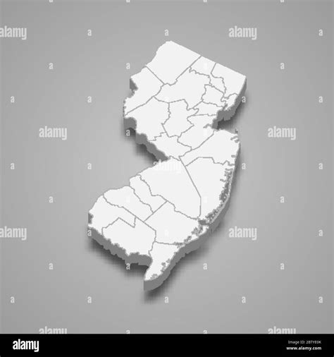 3d Map Of New Jersey Is A State Of United States Stock Vector Image