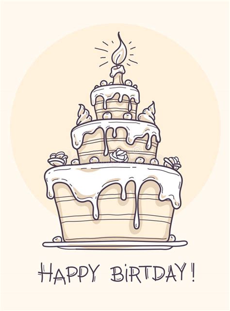 How to draw a birthday cake (step by step pictures). Greeting Card With Big Birthday Cake Stock Vector - Image: 67144446