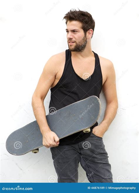 Cool Young Guy Holding Skate Board Stock Image Image Of People Attractive 44876189