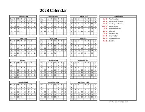2023 Yearly Calendar Printable With Week Numbers Free Calendar